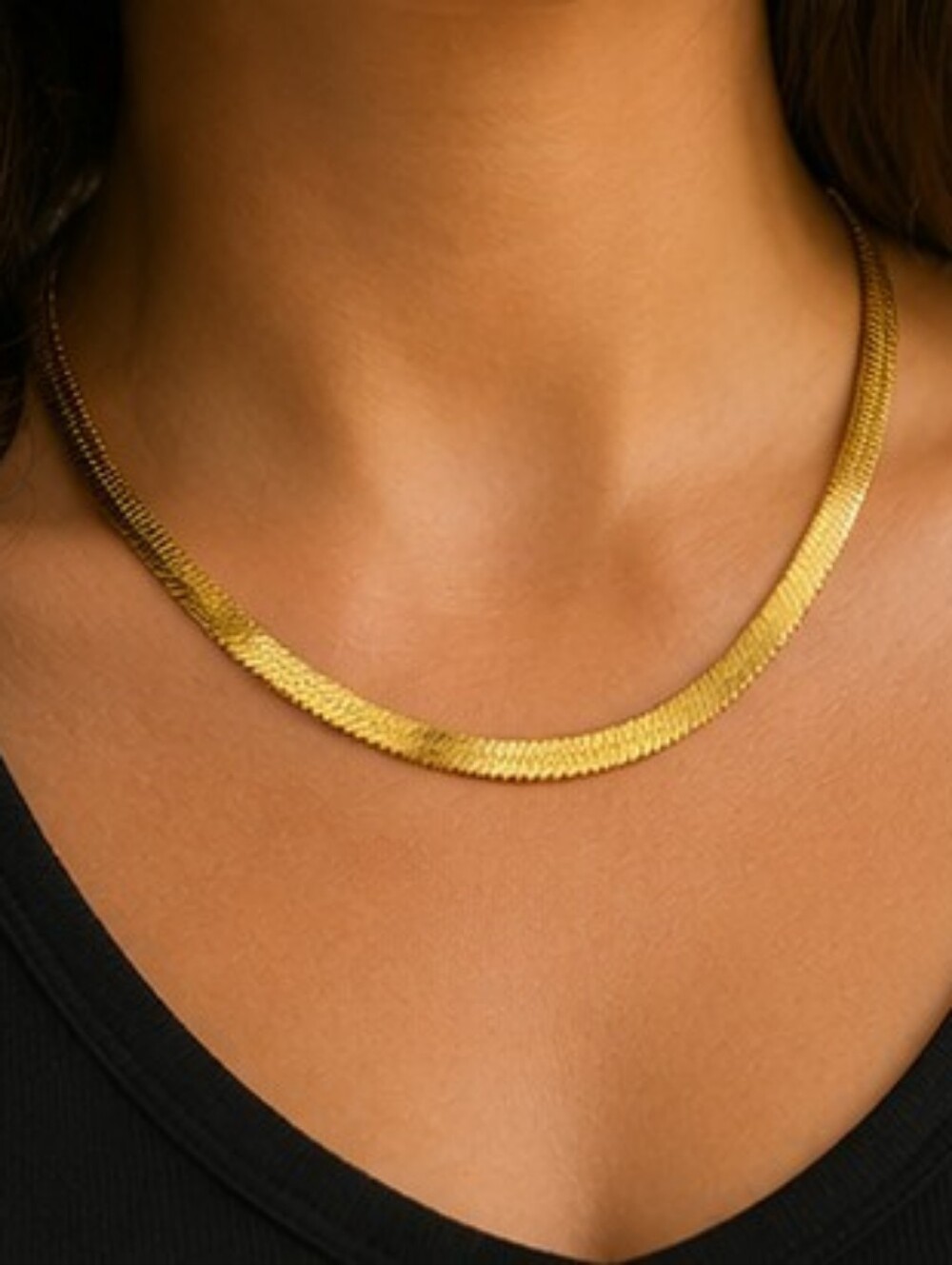 Plunder 18K Gold Plated Stainless Steel Herringbone Snake Chain Necklace - Picture 2 of 12